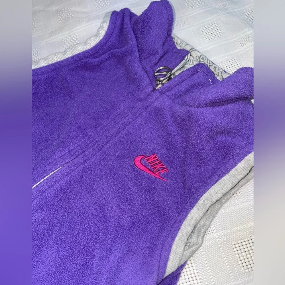 Nike Reversible Vest Girls 6X Purple Fleece Gray Doodle Full Zip Logo